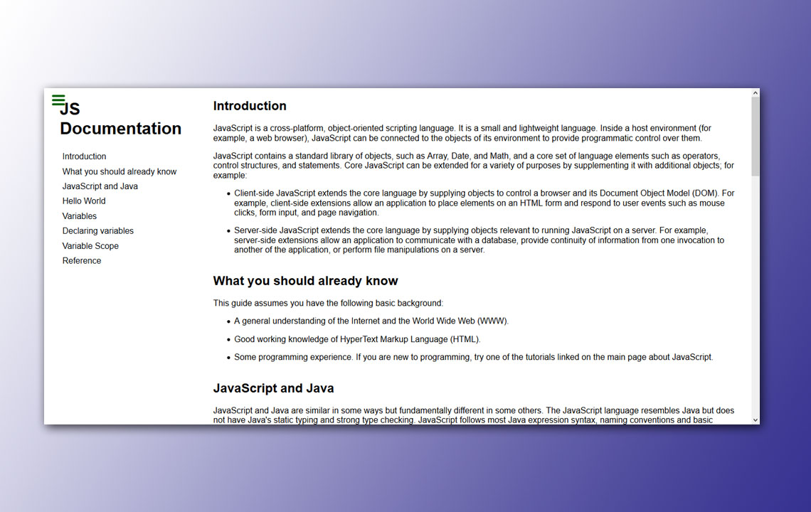 a screenshot of the documentation page